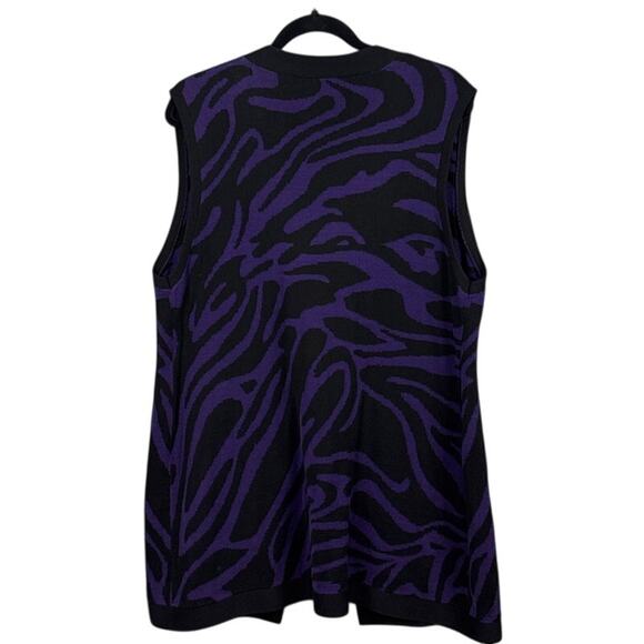 Chico's Silk Cardigan Sweater Open Front Sleeveless Black Purple Zebra SZ 2 (L) - Picture 3 of 7
